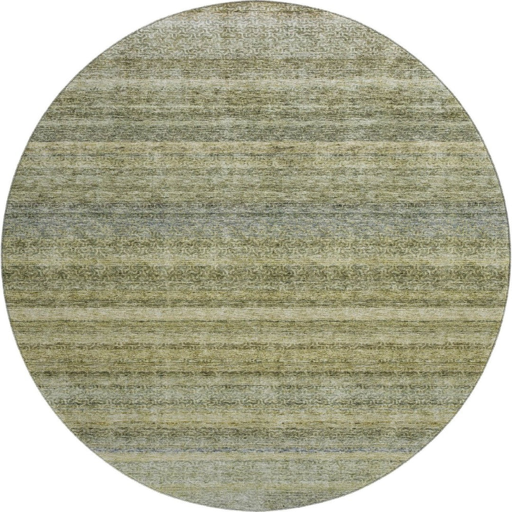 HomeRoots 8' Striped Round Rug in Artichoke Green, Gray & Beige - Washable, UV Protected, Durable Design 688036