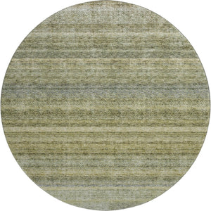 HomeRoots 8' Striped Round Rug in Artichoke Green, Gray & Beige - Washable, UV Protected, Durable Design 688036