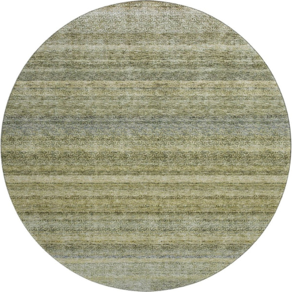 HomeRoots 8' Striped Round Rug in Artichoke Green, Gray & Beige - Washable, UV Protected, Durable Design 688036