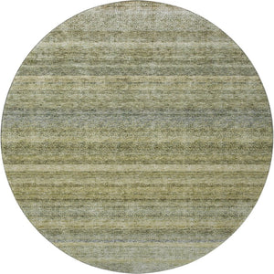 HomeRoots 8' Striped Round Rug in Artichoke Green, Gray & Beige - Washable, UV Protected, Durable Design 688036