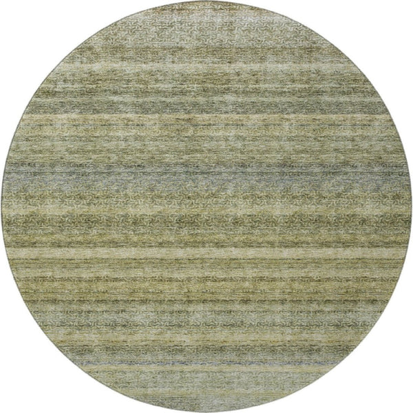 HomeRoots 8' Striped Round Rug in Artichoke Green, Gray & Beige - Washable, UV Protected, Durable Design 688036