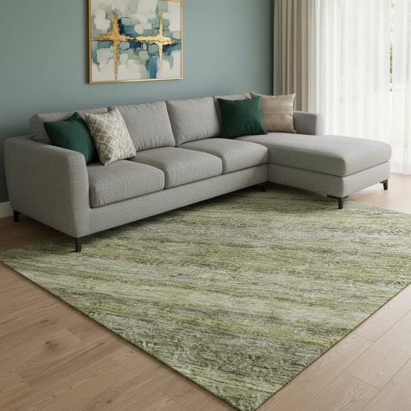HomeRoots 8' X 10' Stylish Artichoke Green Striped Area Rug - Washable, Stain Resistant, UV Protected Design 688037