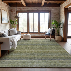 HomeRoots 8' X 10' Stylish Artichoke Green Striped Area Rug - Washable, Stain Resistant, UV Protected Design 688037