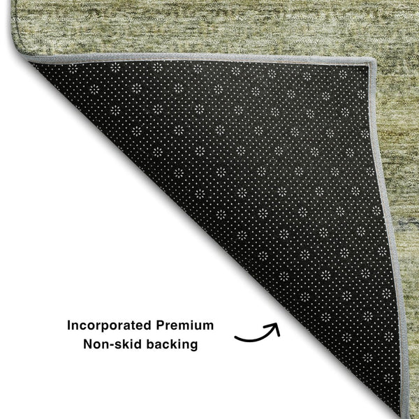 HomeRoots 8' X 10' Stylish Artichoke Green Striped Area Rug - Washable, Stain Resistant, UV Protected Design 688037