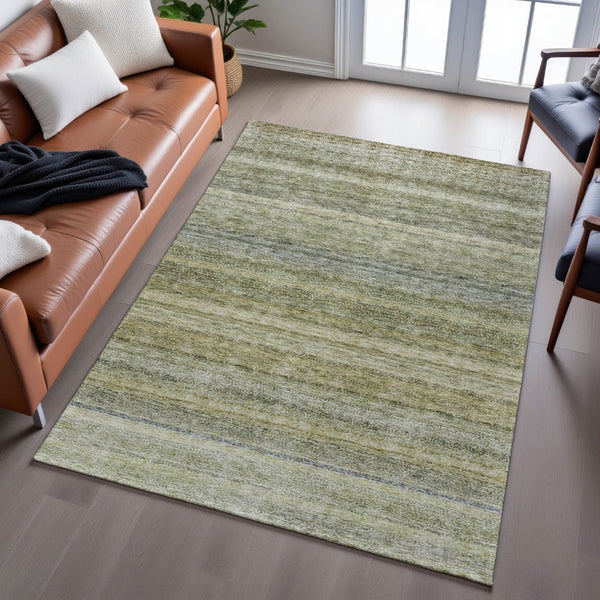 HomeRoots 8' X 10' Stylish Artichoke Green Striped Area Rug - Washable, Stain Resistant, UV Protected Design 688037