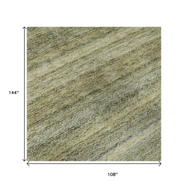 HomeRoots 9' Elegant Striped Area Rug in Artichoke Green, Gray & Beige - Washable, UV-Protected & Stylish 688038