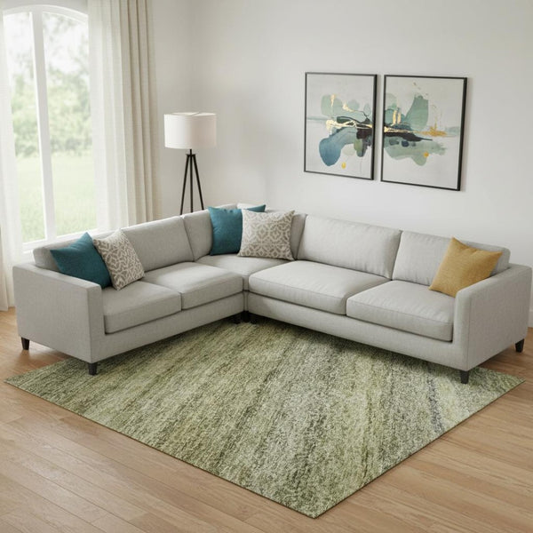 HomeRoots 9' Elegant Striped Area Rug in Artichoke Green, Gray & Beige - Washable, UV-Protected & Stylish 688038