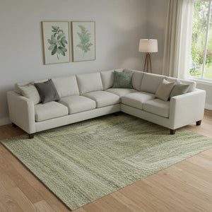 HomeRoots 10' Artichoke Green, Gray & Beige Striped Washable Area Rug with UV Protection for Modern Homes 688039