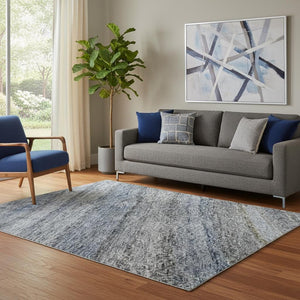 HomeRoots 5' X 8' Blue and Gray Striped Area Rug - Durable, Stain-Resistant with UV Protection for All Spaces 688041