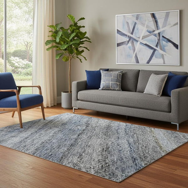 HomeRoots 5' X 8' Blue and Gray Striped Area Rug - Durable, Stain-Resistant with UV Protection for All Spaces 688041