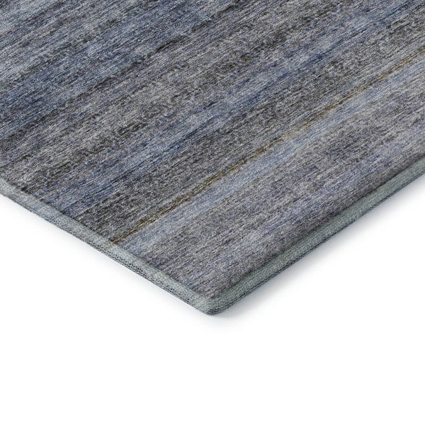 HomeRoots 8' Blue and Gray Striped Round Rug - Washable, UV-Protected, Durable Design for Homes with Kids & Pets 688042