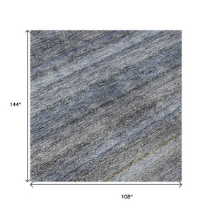 HomeRoots 9' X 12' Blue and Gray Striped Washable Area Rug with UV Protection – Stylish, Durable, Easy Care! 688044