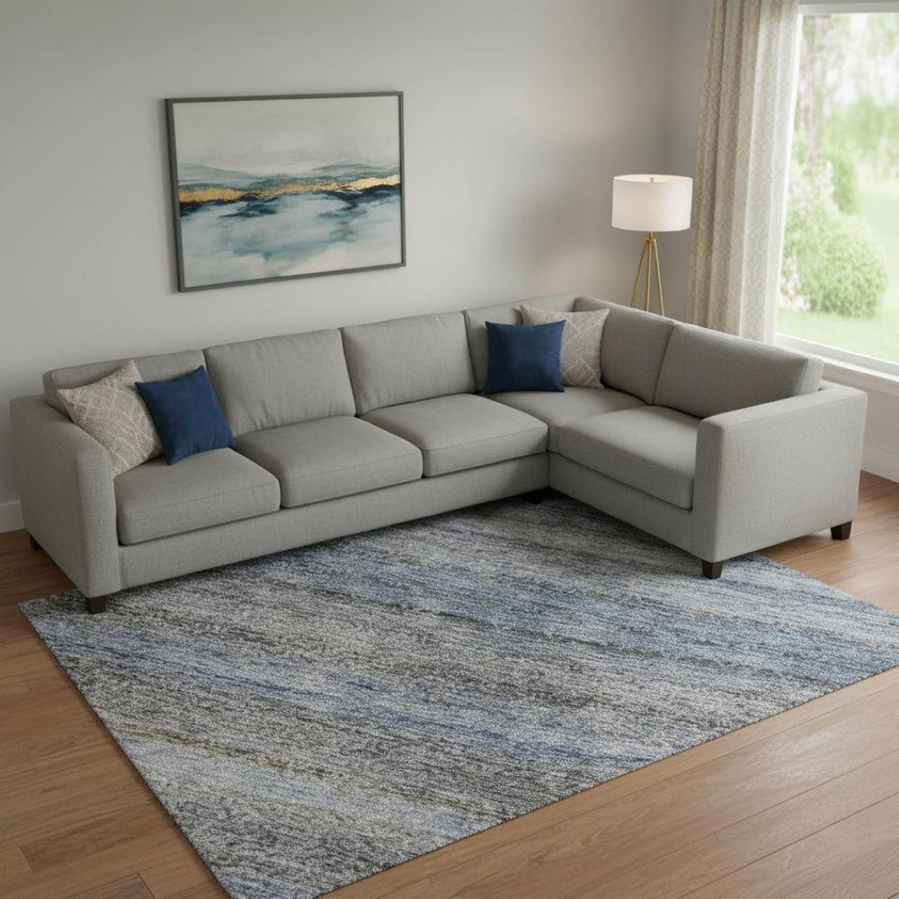 HomeRoots 9' X 12' Blue and Gray Striped Washable Area Rug with UV Protection – Stylish, Durable, Easy Care! 688044