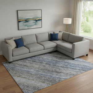 HomeRoots 9' X 12' Blue and Gray Striped Washable Area Rug with UV Protection – Stylish, Durable, Easy Care! 688044