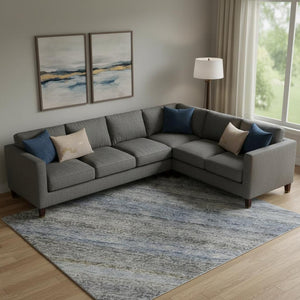 HomeRoots 10' Blue and Gray Striped Washable Area Rug – Durable, Stain-Resistant with UV Protection for Homes 688045