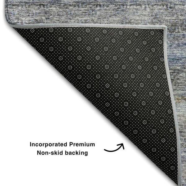 HomeRoots 10' Blue and Gray Striped Washable Area Rug – Durable, Stain-Resistant with UV Protection for Homes 688045