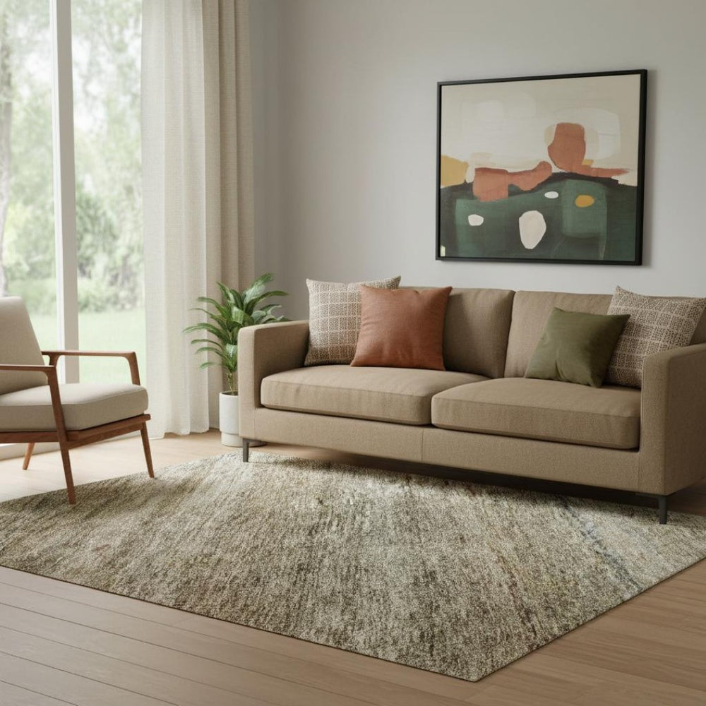 HomeRoots 5' Copper Gray & Beige Striped Washable Area Rug - UV Protected, Stain Resistant, Durable Design 688047