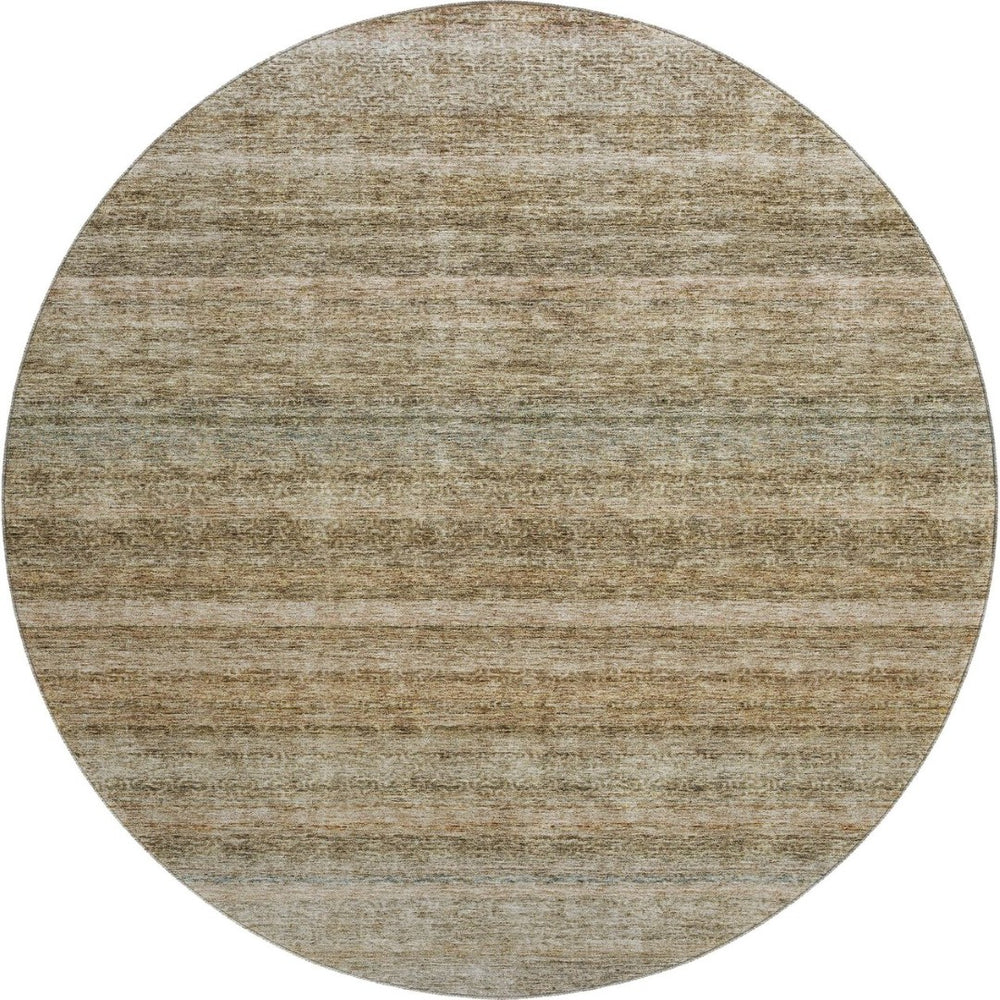 HomeRoots 8' Copper Gray and Beige Striped Washable Round Rug with UV Protection for Homes with Kids & Pets 688048