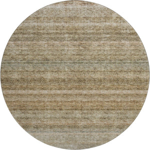 HomeRoots 8' Copper Gray and Beige Striped Washable Round Rug with UV Protection for Homes with Kids & Pets 688048