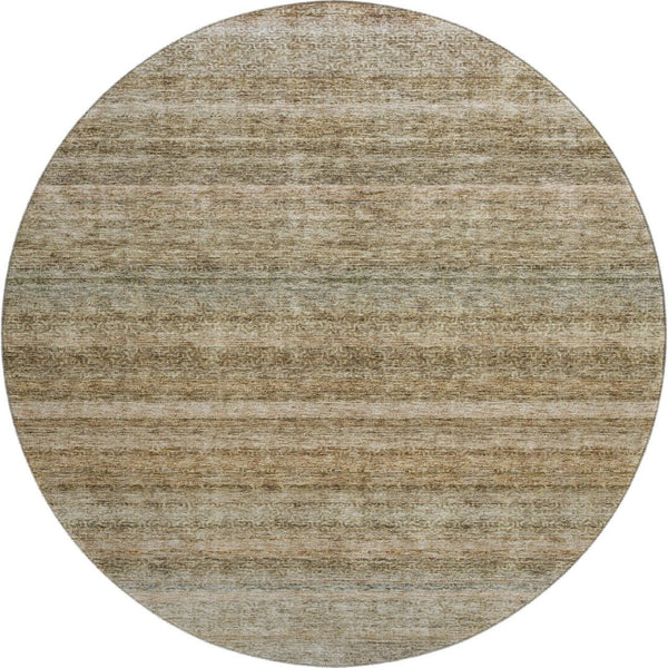 HomeRoots 8' Copper Gray and Beige Striped Washable Round Rug with UV Protection for Homes with Kids & Pets 688048