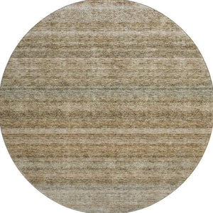 HomeRoots 8' Copper Gray and Beige Striped Washable Round Rug with UV Protection for Homes with Kids & Pets 688048