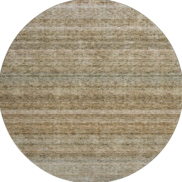 HomeRoots 8' Copper Gray and Beige Striped Washable Round Rug with UV Protection for Homes with Kids & Pets 688048