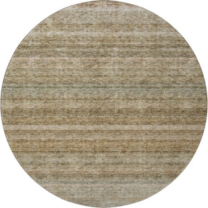 HomeRoots 8' Copper Gray and Beige Striped Washable Round Rug with UV Protection for Homes with Kids & Pets 688048