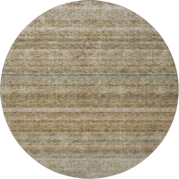 HomeRoots 8' Copper Gray and Beige Striped Washable Round Rug with UV Protection for Homes with Kids & Pets 688048