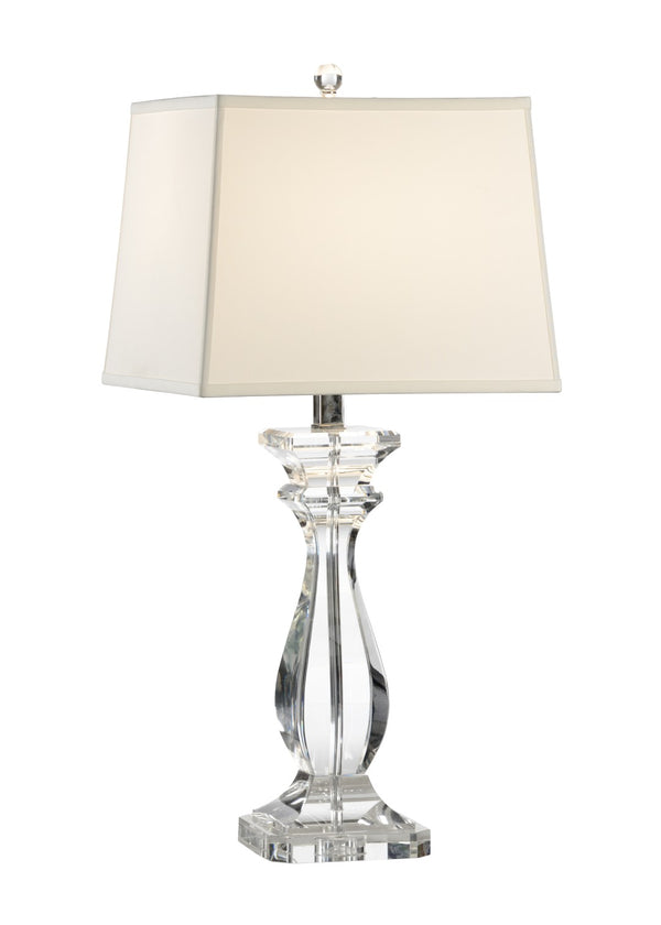 Chelsea House Orlando Crystal Lamp With Square Clear Crystal Base, Polished Nickel Accents & Off-White Shade 68805