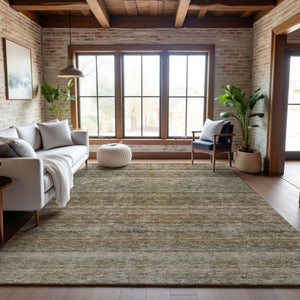 HomeRoots 10' Copper Gray and Beige Striped Washable Area Rug - Durable, Stain-Resistant, UV Protection! 688051