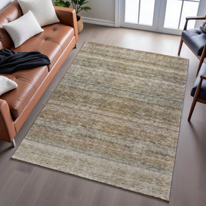 HomeRoots 10' Copper Gray and Beige Striped Washable Area Rug - Durable, Stain-Resistant, UV Protection! 688051
