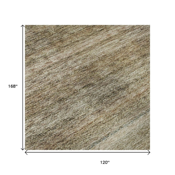 HomeRoots 10' Copper Gray and Beige Striped Washable Area Rug - Durable, Stain-Resistant, UV Protection! 688051