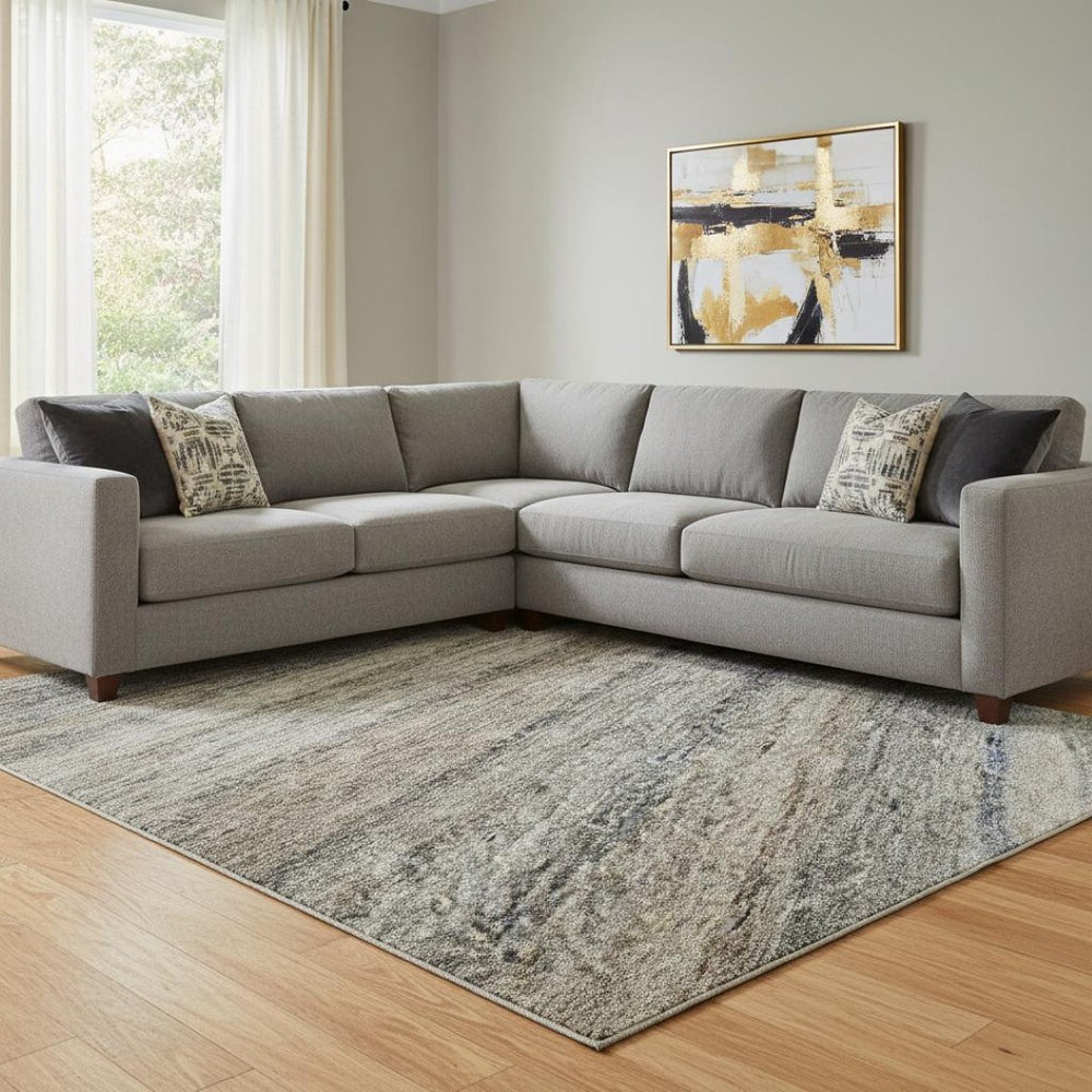 HomeRoots 8' X 10' Stylish Taupe Beige and Blue Striped Washable Area Rug with UV Protection for Homes 688055