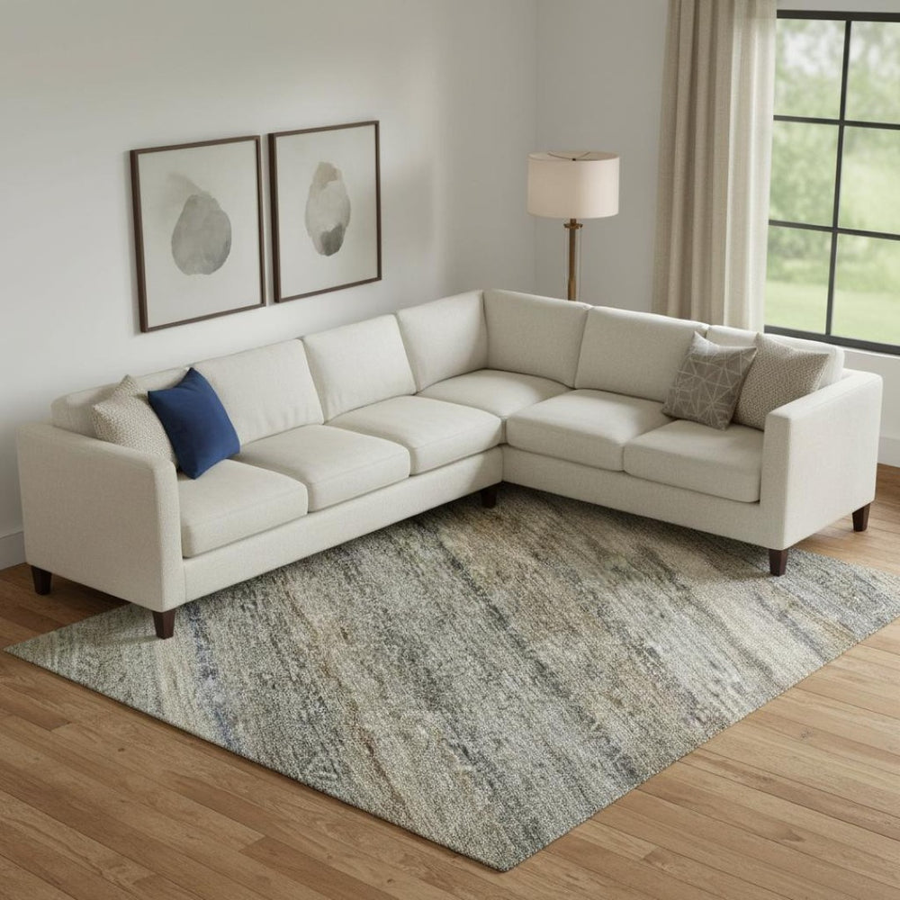 HomeRoots 9' X 12' Stylish Taupe Beige & Blue Striped Washable Area Rug – UV Protected, Stain-Resistant Design 688056