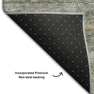 HomeRoots 10' X 14' Stylish Taupe Beige & Blue Striped Washable Area Rug with UV Protection & Stain Resistance 688057