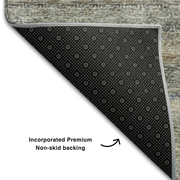 HomeRoots 10' X 14' Stylish Taupe Beige & Blue Striped Washable Area Rug with UV Protection & Stain Resistance 688057