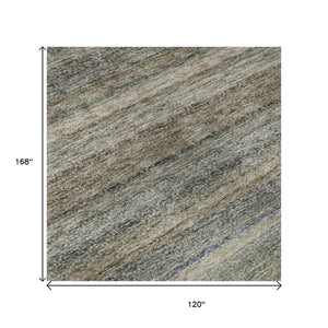 HomeRoots 10' X 14' Stylish Taupe Beige & Blue Striped Washable Area Rug with UV Protection & Stain Resistance 688057