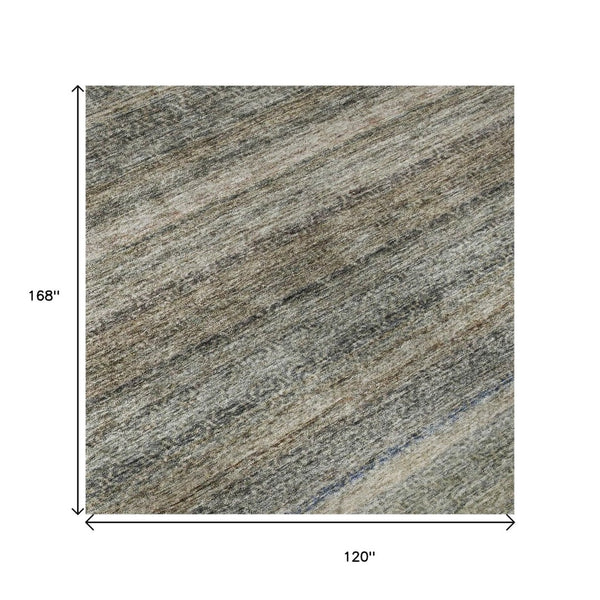 HomeRoots 10' X 14' Stylish Taupe Beige & Blue Striped Washable Area Rug with UV Protection & Stain Resistance 688057