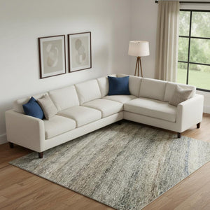 HomeRoots 10' X 14' Stylish Taupe Beige & Blue Striped Washable Area Rug with UV Protection & Stain Resistance 688057