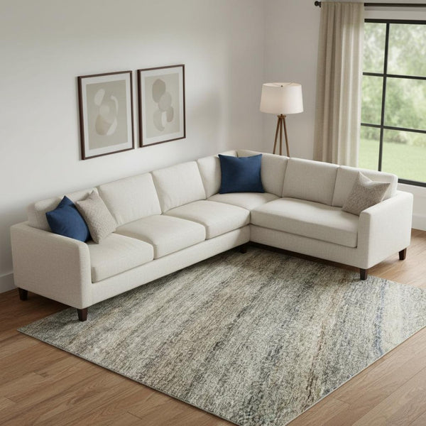 HomeRoots 10' X 14' Stylish Taupe Beige & Blue Striped Washable Area Rug with UV Protection & Stain Resistance 688057