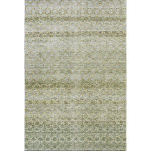 HomeRoots 5' Stylish Artichoke Green Gray Beige Striped Washable Area Rug - Durable, UV-Protected & Easy Care! 688059
