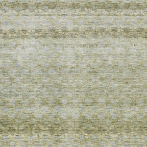 HomeRoots 5' Stylish Artichoke Green Gray Beige Striped Washable Area Rug - Durable, UV-Protected & Easy Care! 688059