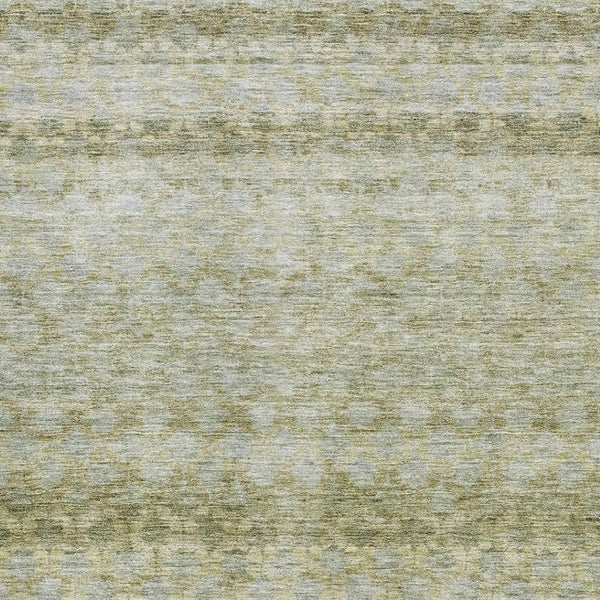 HomeRoots 5' Stylish Artichoke Green Gray Beige Striped Washable Area Rug - Durable, UV-Protected & Easy Care! 688059