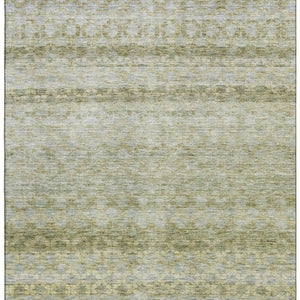 HomeRoots 5' Stylish Artichoke Green Gray Beige Striped Washable Area Rug - Durable, UV-Protected & Easy Care! 688059