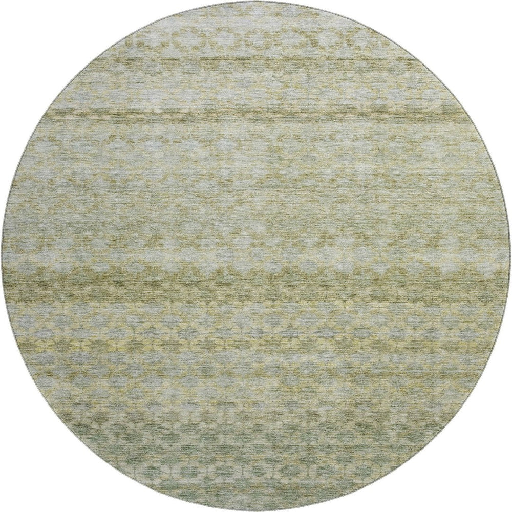 HomeRoots 8' Washable Round Rug in Artichoke Green, Gray & Beige Stripes - UV Protected, Durable & Stylish! 688060