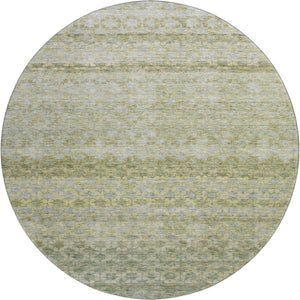 HomeRoots 8' Washable Round Rug in Artichoke Green, Gray & Beige Stripes - UV Protected, Durable & Stylish! 688060