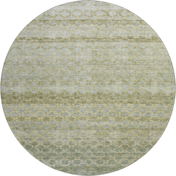 HomeRoots 8' Washable Round Rug in Artichoke Green, Gray & Beige Stripes - UV Protected, Durable & Stylish! 688060