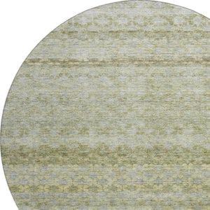 HomeRoots 8' Washable Round Rug in Artichoke Green, Gray & Beige Stripes - UV Protected, Durable & Stylish! 688060