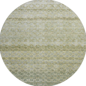 HomeRoots 8' Washable Round Rug in Artichoke Green, Gray & Beige Stripes - UV Protected, Durable & Stylish! 688060