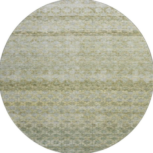 HomeRoots 8' Washable Round Rug in Artichoke Green, Gray & Beige Stripes - UV Protected, Durable & Stylish! 688060